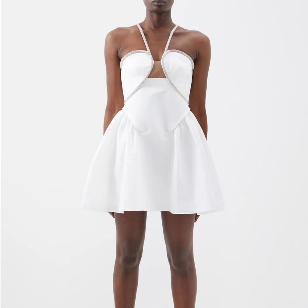 SELF-PORTRAIT Crystal embellished taffeta mini dress.
